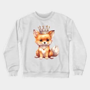 Watercolor Red Fox Wearing a Crown Crewneck Sweatshirt